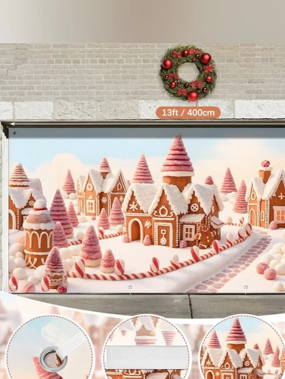 Holiday Gingerbread Scene Garage Cover 6x13– Red